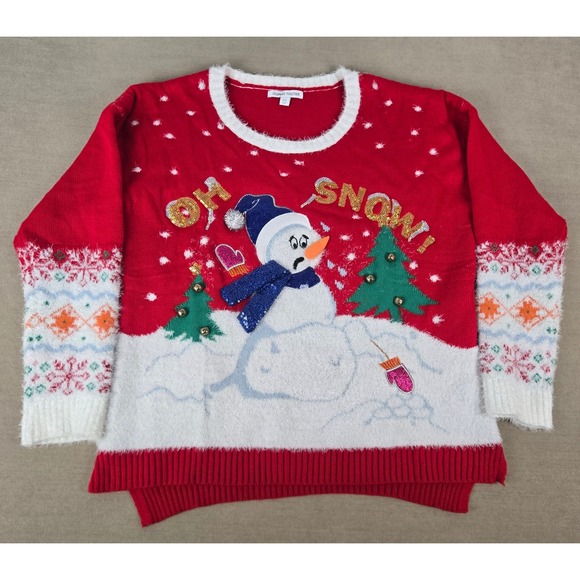 Sweaters - Celebrate Together Womens XXL Red Oh Snow Snowman Ugly Christmas Sweater Bells